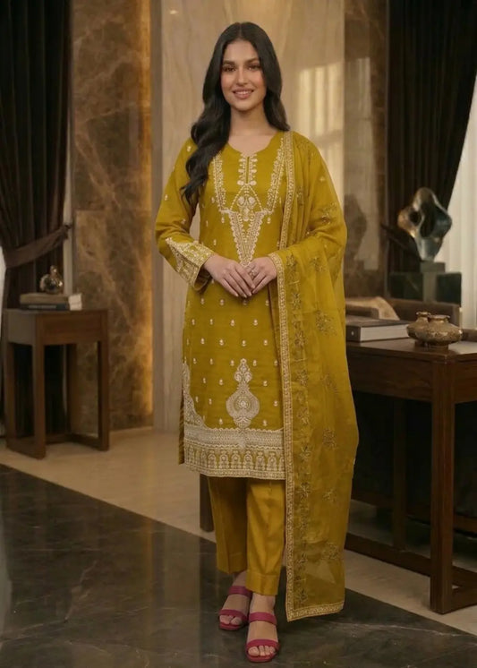 Premium Quality Embroidered Olive Blossom lawn Suit on 20% Discount Modishly USA