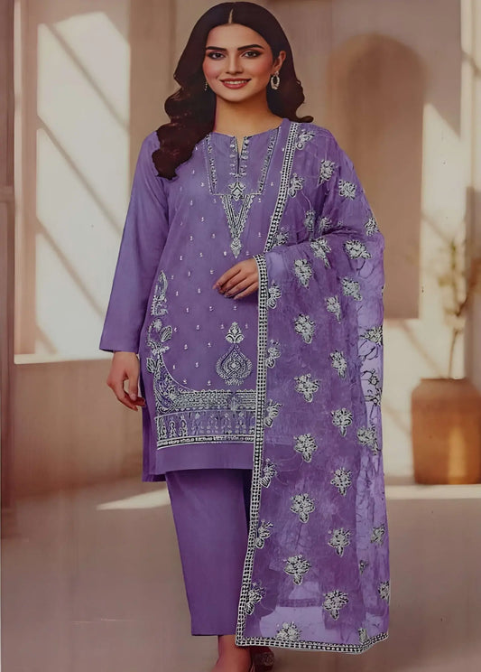 Lavender Embroidered Lawn Suit – 3 Piece Stitched Modishly Outlet