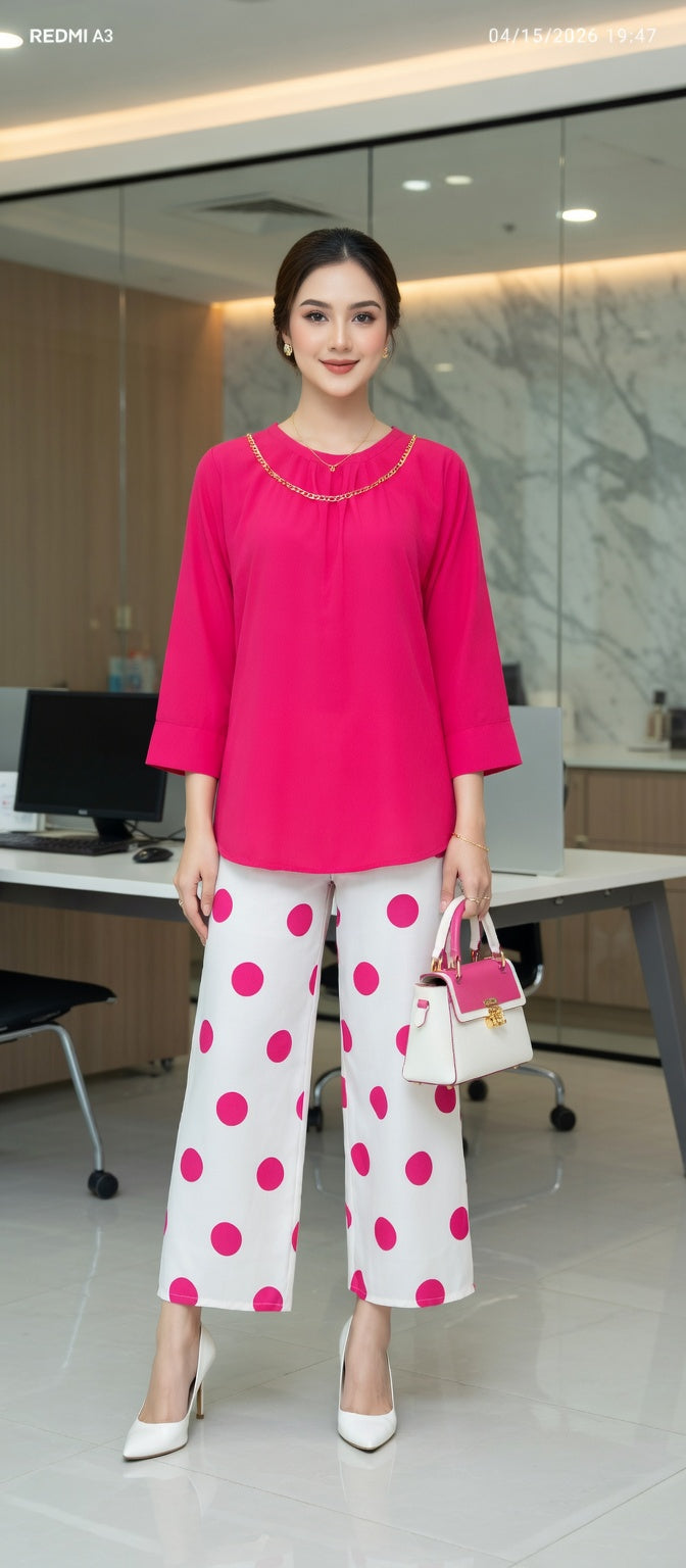 Modishly  2- Piece white and Pink Polka Dotted Co-Ord Set for Women Modishly USA